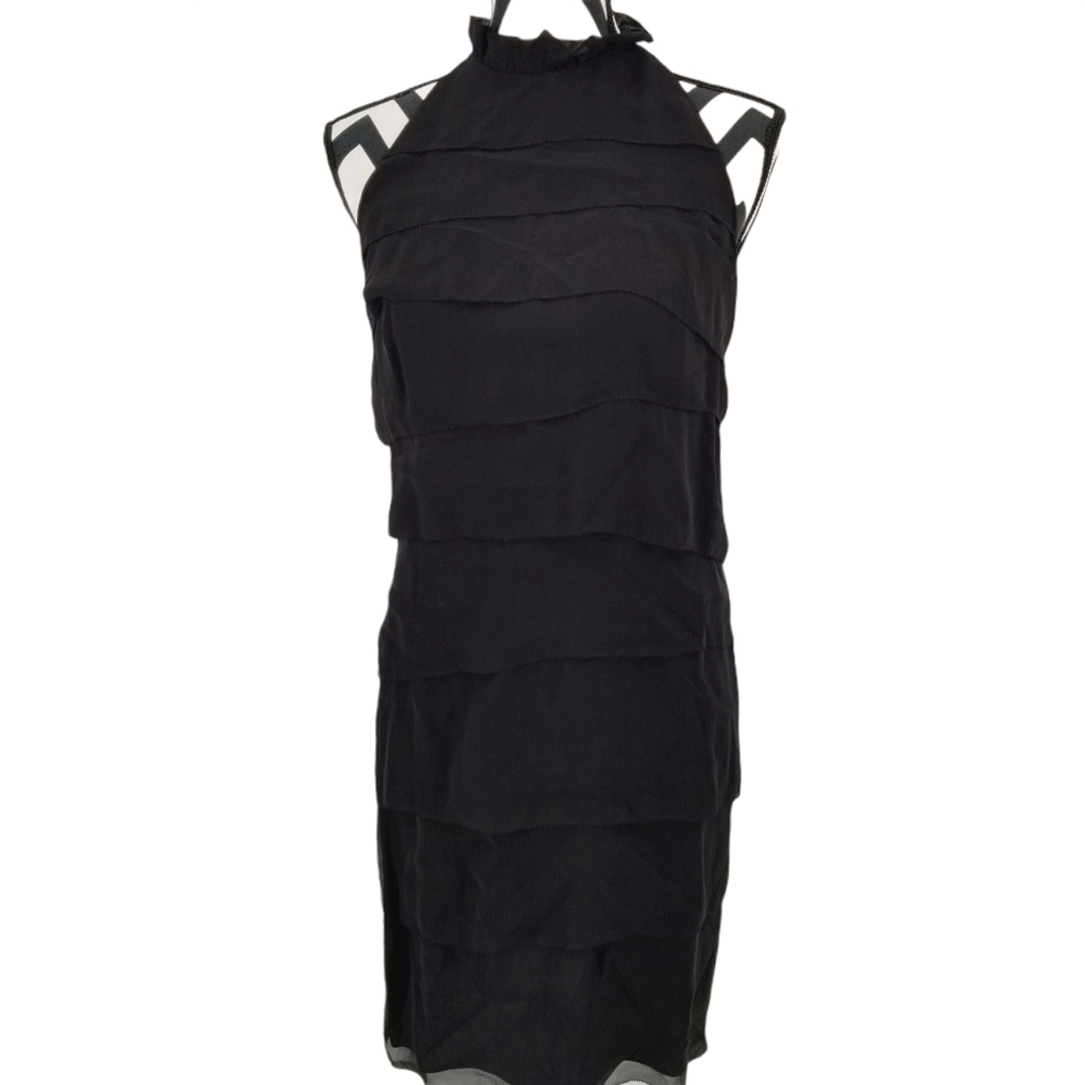 Vince Black Silk Chiffon Tiered Sheath Dress